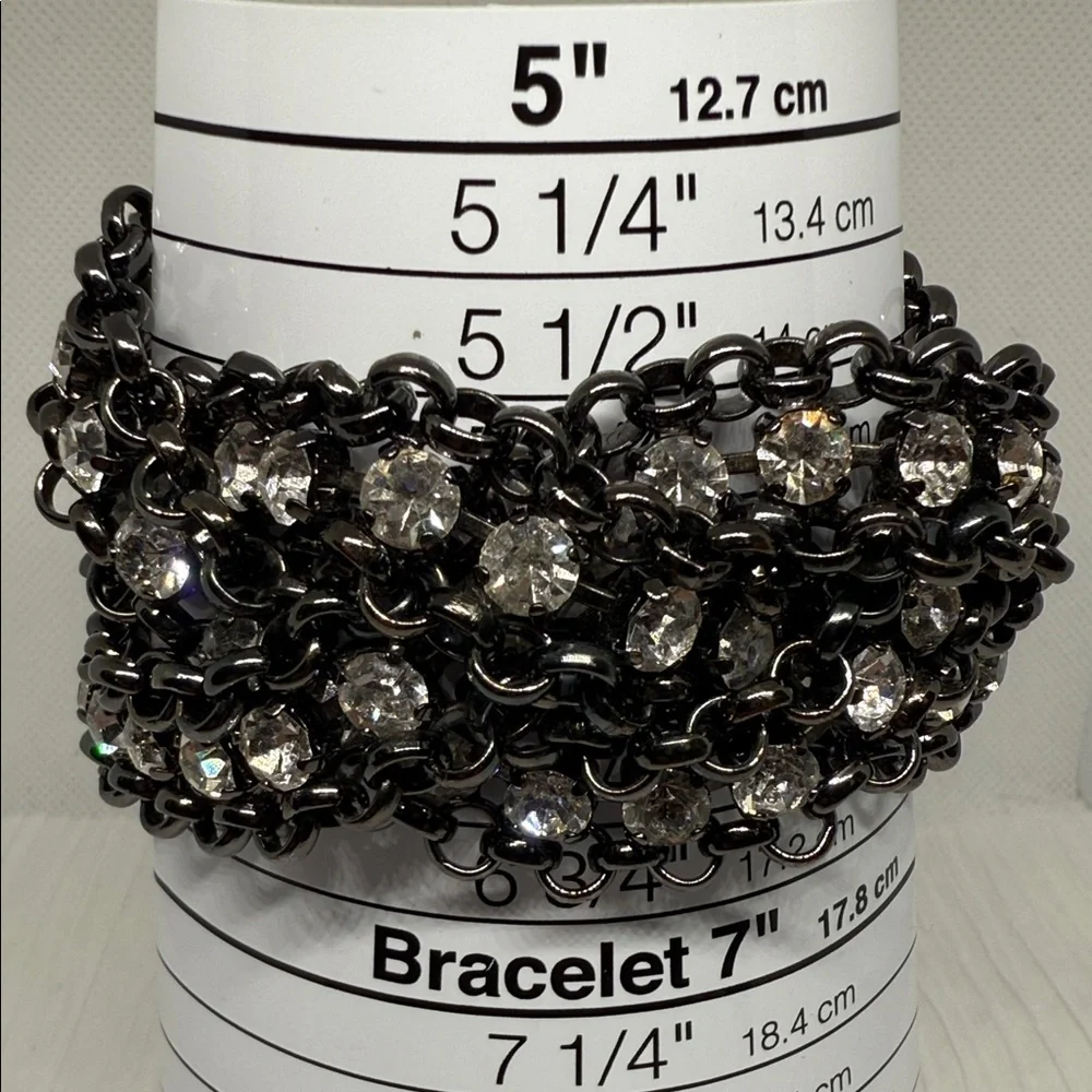 Vintage thick gun metal Black Chain Bracelet scattered rhinestones